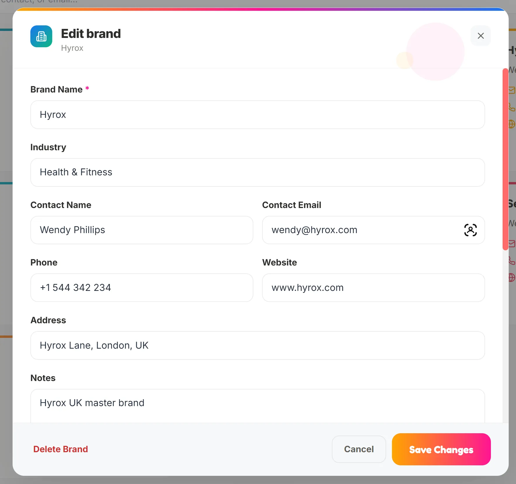 Edit brand form