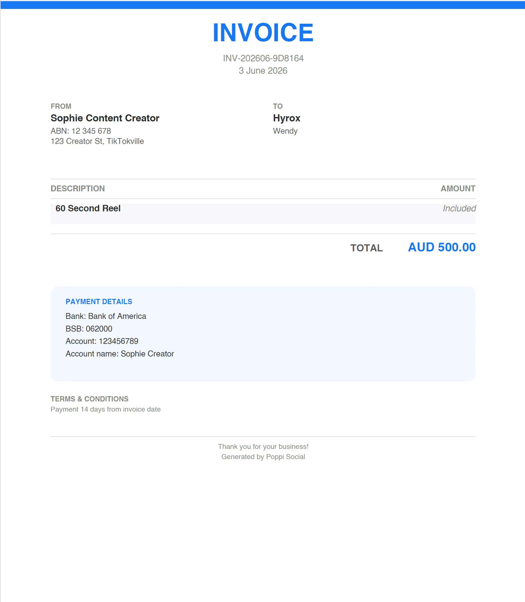 PDF view of invoice